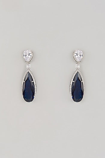 White Finish Zircon & Blue Stone Dangler Earrings