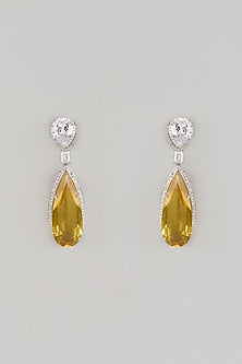 White Finish Zircon & Yellow Stone Dangler Earrings