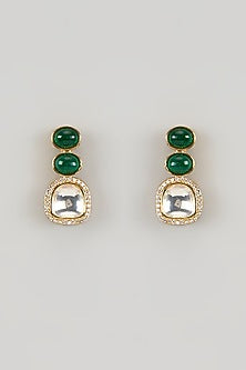 Gold Finish Kundan Polki & Emerald Green Stone Necklace Set