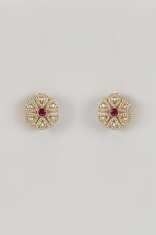 Gold Finish Kundan Polki & Ruby Stone Layered Necklace Set