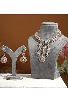 Gold Finish Mint & Ruby Kundan Polki Choker Necklace Set