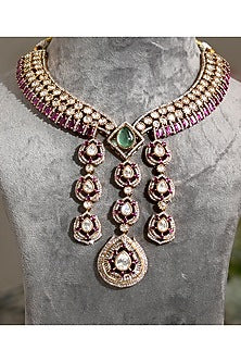 Gold Finish Mint & Ruby Kundan Polki Choker Necklace Set