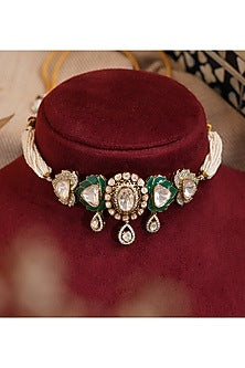 Gold Finish Moissanite Stone Choker Necklace Set