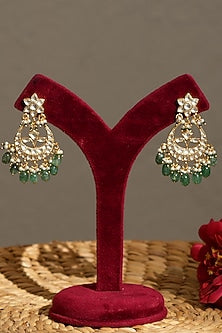 Gold Finish Pacchi Kundan Polki & Emerald Drop Chandbali Earrings