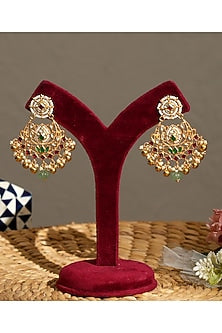 Gold Finish Pacchi Kundan Polki & Multi-Colored Stone Chandbali Earrings