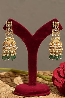 Gold Finish Pacchi Kundan Polki & Green Stones Necklace Set