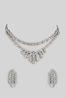 White Finish Zircon Layered Necklace Set
