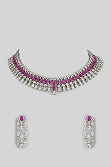 White Finish Ruby & Zircon Necklace Set