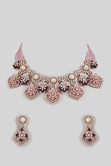 Gold Finish Pearl & Zircon Necklace Set