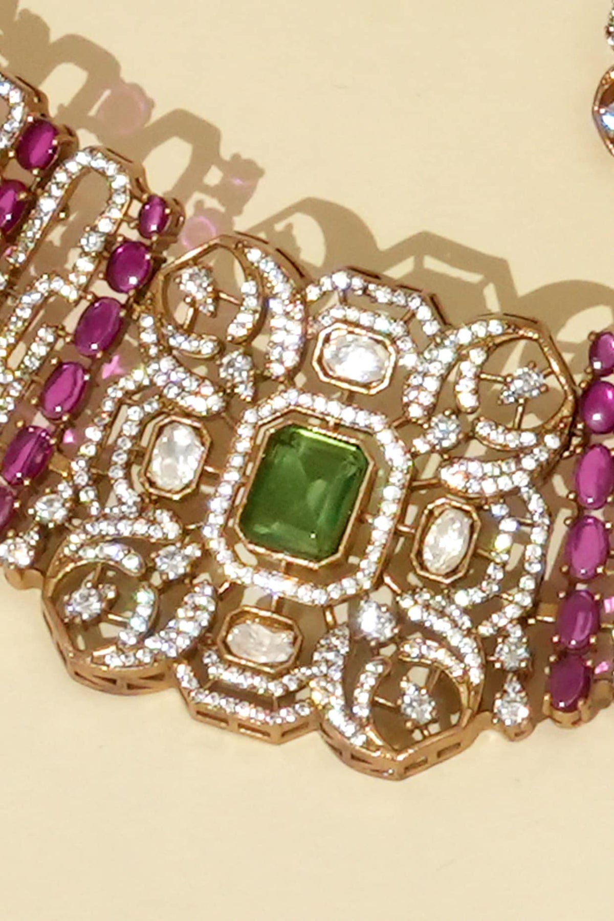 Gold Plated Ruby Stone & Kundan Polki Choker Necklace Set