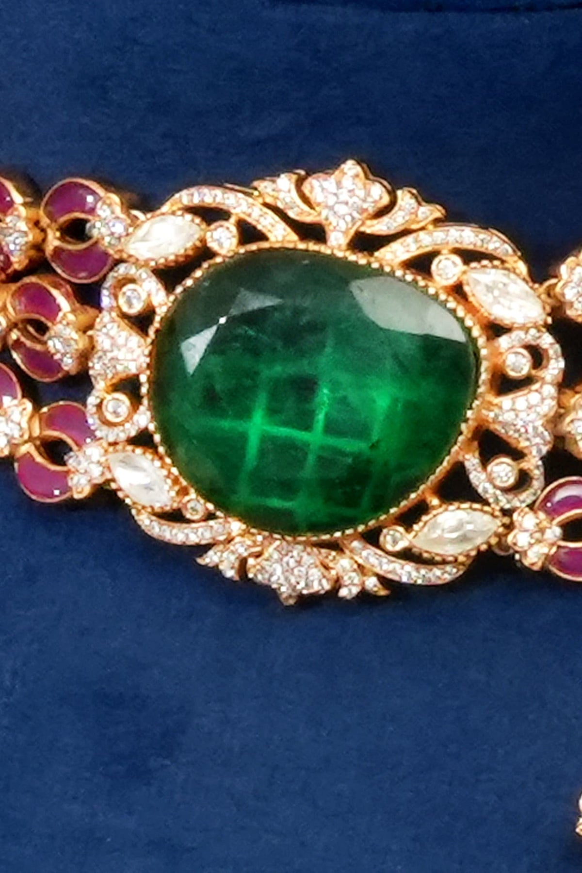 Gold Plated Kundan Polki & Emerald Stone Choker Necklace Set