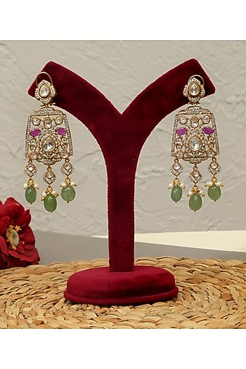 Gold Plated Kundan Polki & Mint Pearl Drop Choker Necklace Set