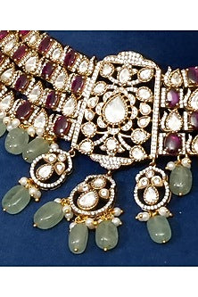 Gold Plated Kundan Polki & Mint Pearl Drop Choker Necklace Set