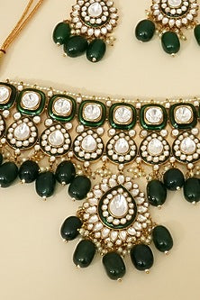 Gold Plated Kundan Polki & Emerald Stone Choker Necklace Set