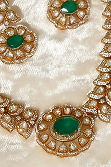 Gold Plated Moissanite Polki & Emerald Stone Necklace Set
