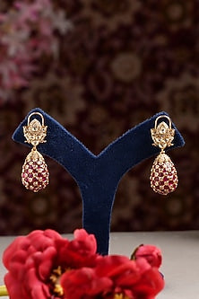Gold Finish Kundan Polki & Ruby Dangler Earrings