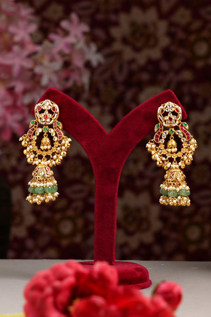 Gold Finish Pachi Kundan Polki Chandbali Earrings