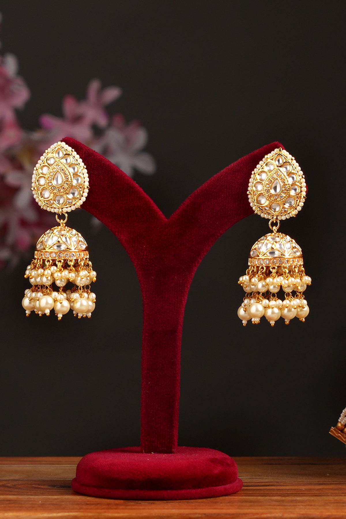Gold Plated Kundan Polki Jhumka Earrings