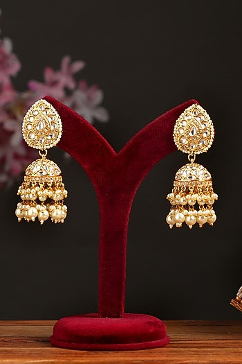 Gold Plated Kundan Polki Jhumka Earrings