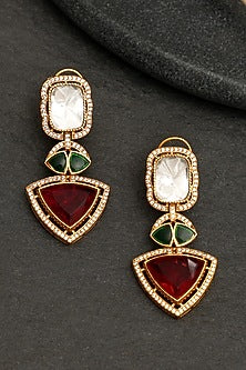 Gold Plated Kundan Polki & Ruby Dangler Earrings