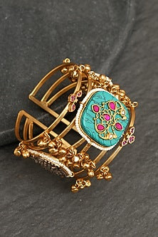Gold Finish Kundan Polki & Semi-Precious Stone Bracelet