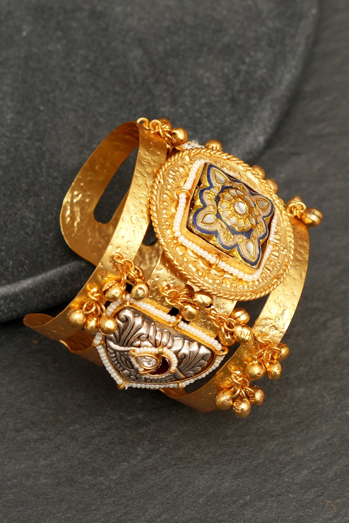Gold Finish Kundan Polki Bracelet