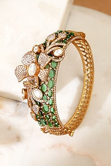 Gold Plated Kundan Polki & Emerald Stone Openable Kada