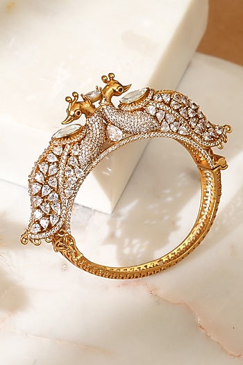 Gold Plated Peacock Motifs & Diamond Kada