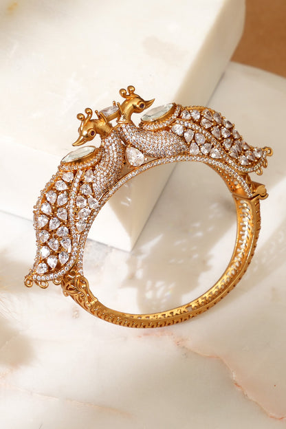 Gold Plated Peacock Motifs & Diamond Kada