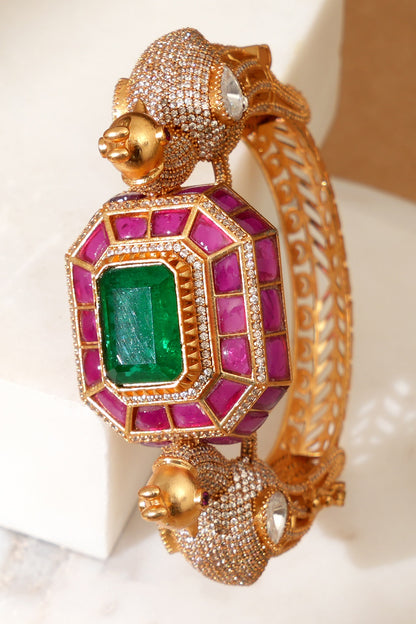 Gold Plated Ruby & Emerald Stone Kada