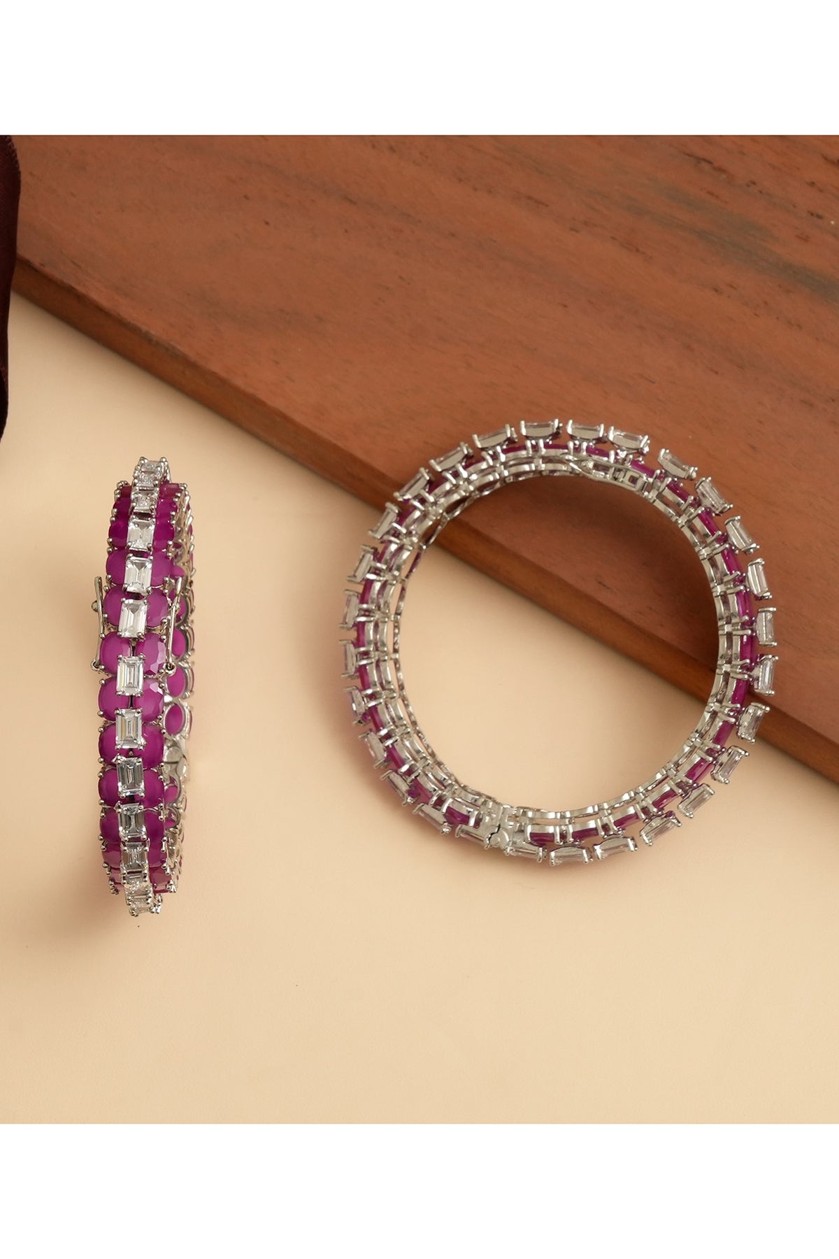 Gold Plated Kundan Polki & Ruby Stone Bangles (Set Of 2)