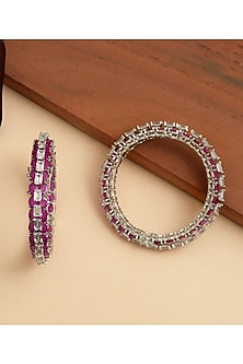 Gold Plated Kundan Polki & Ruby Stone Bangles (Set Of 2)