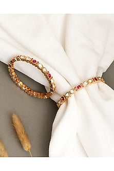 Gold Plated Moissanite Polki & Ruby Stone Bangles (Set Of 2)