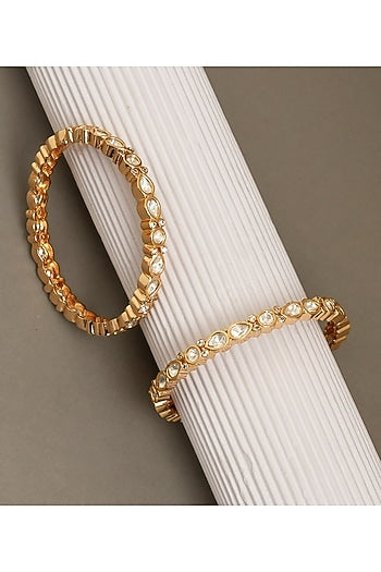 Gold Plated Moissanite Polki & Ruby Stone Bangles (Set Of 2)