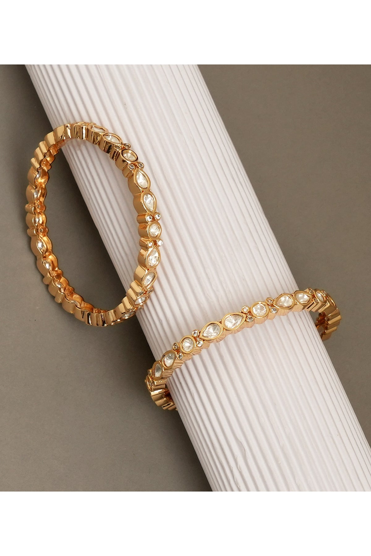 Gold Plated Moissanite Polki & Ruby Stone Bangles (Set Of 2)