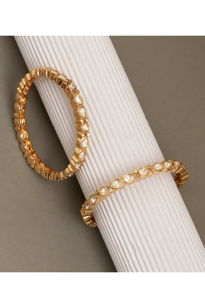 Gold Plated Moissanite Polki & Ruby Stone Bangles (Set Of 2)