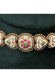 Gold Plated Multi-Colored Kundan Polki & Pearl Choker Necklace Set