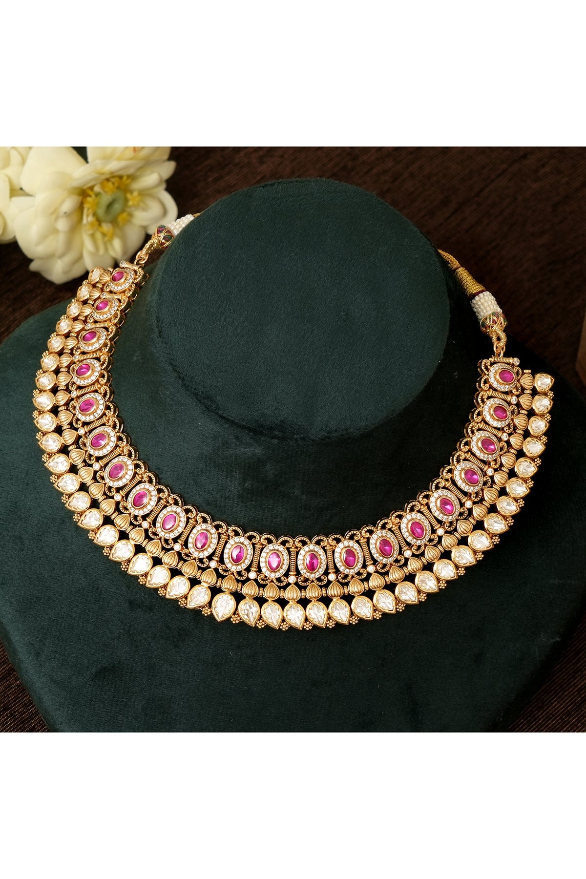 Gold Finish Multi-Colored Kundan Polki Necklace Set