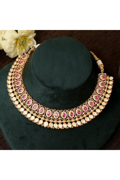 Gold Finish Multi-Colored Kundan Polki Necklace Set