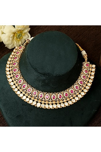 Gold Finish Multi-Colored Kundan Polki Necklace Set
