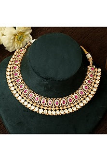 Gold Finish Multi-Colored Kundan Polki Necklace Set