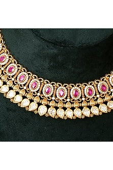 Gold Finish Multi-Colored Kundan Polki Necklace Set