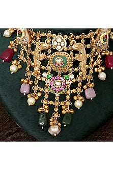 Gold Finish Multi-Colored Stone & Kundan Polki Choker Necklace Set