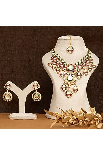 Gold Finish Kundan Polki & Meenakari Work Necklace Set