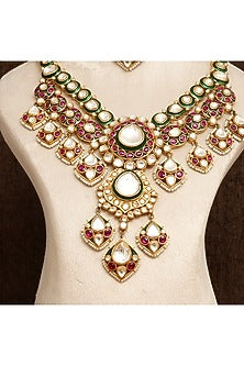 Gold Finish Kundan Polki & Meenakari Work Necklace Set