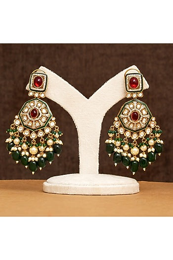 Gold Finish Multi-Colored Stone & Kundan Polki Necklace Set