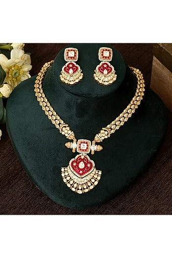 Gold Finish Kundan Polki Necklace Set