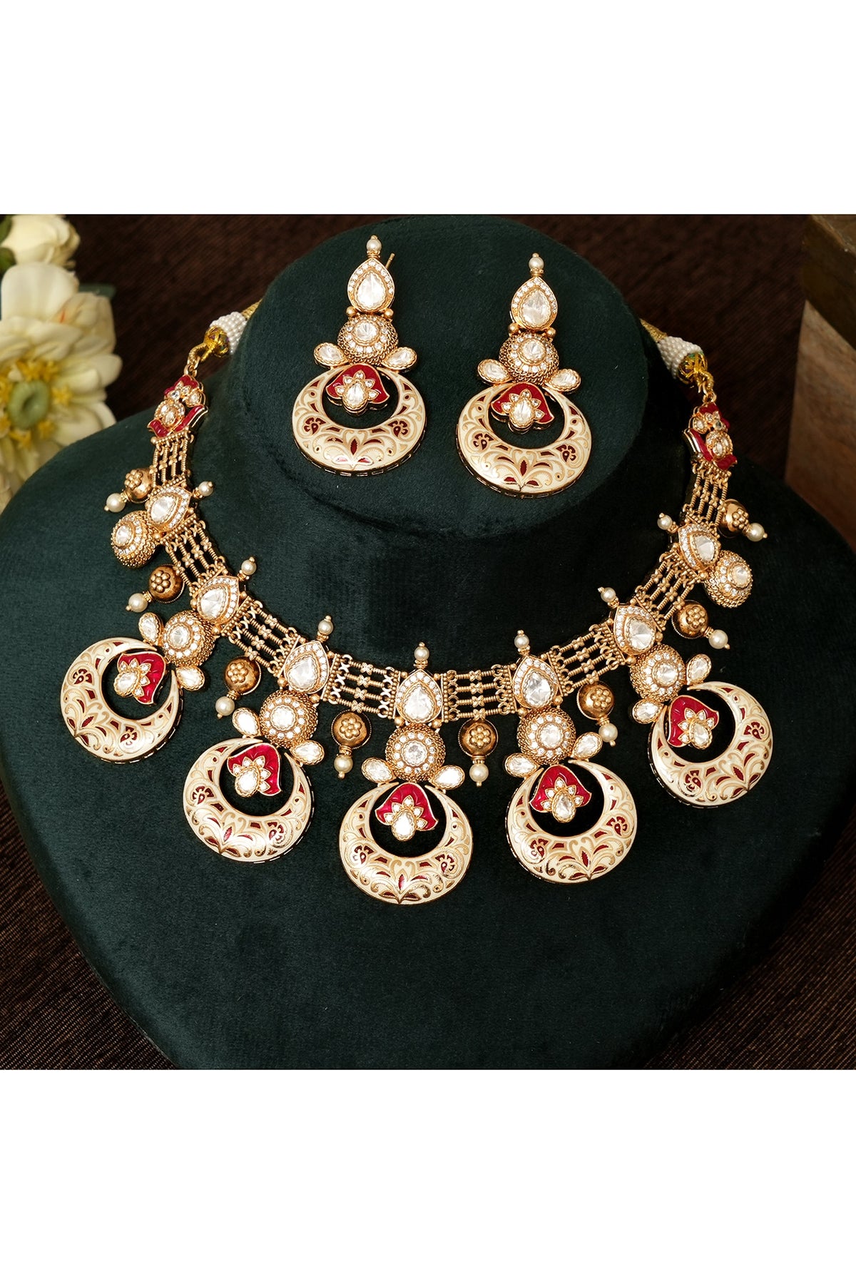 Gold Plated Kundan Polki & Meenakari Work Necklace Set
