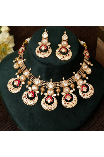 Gold Plated Kundan Polki & Meenakari Work Necklace Set