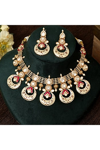 Gold Plated Kundan Polki & Meenakari Work Necklace Set
